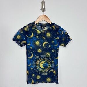 Y2K Sun Moon Stars Celestial Mesh Top Whimsigoth Grunge Fairy Astrology Galaxy